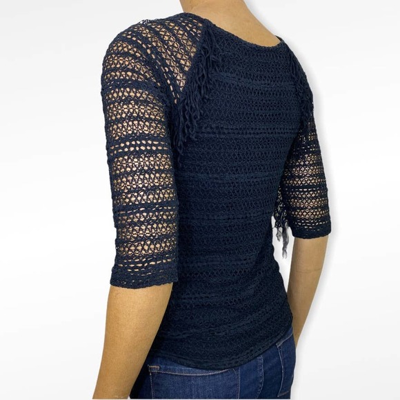 Nightcap by Carisa Rene Carmen Crochet and Fringed Shirt in Black Medium - Picture 7 of 11